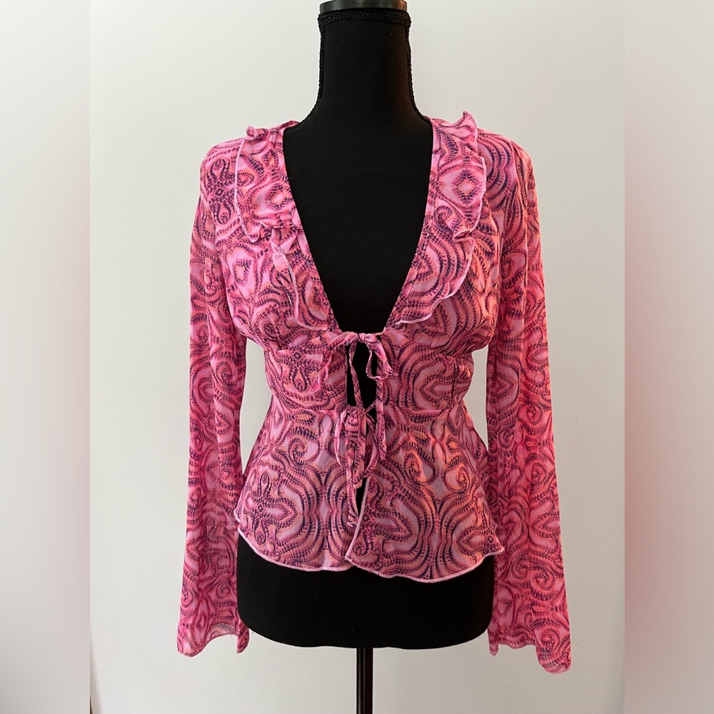 Wild Fable bell sleeve tie front blouse